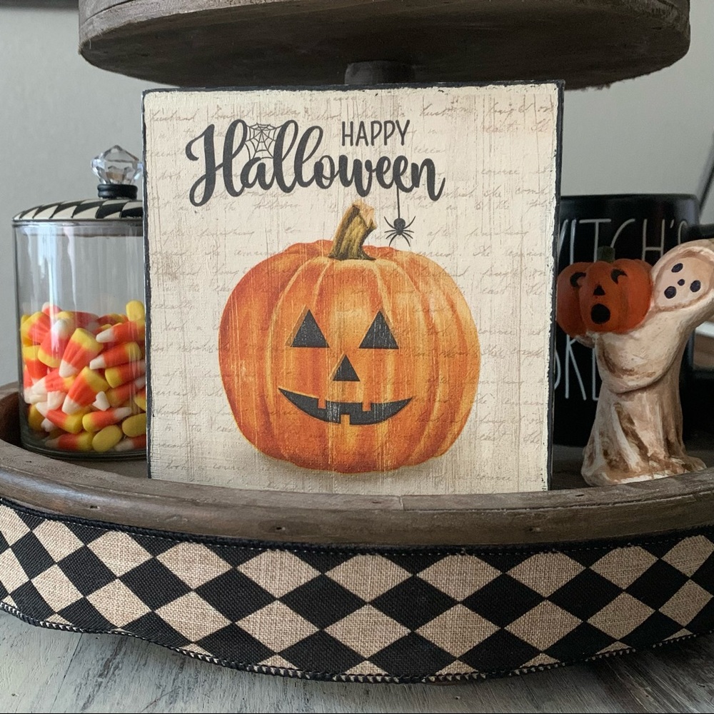 🎃 Halloween Jack-o’-Lantern Pumpkin Wood Sign